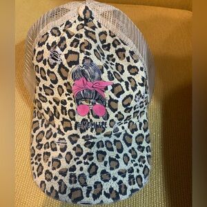 Leopard Print #MomLife Baseball Cap with Pink Accents Upcycled